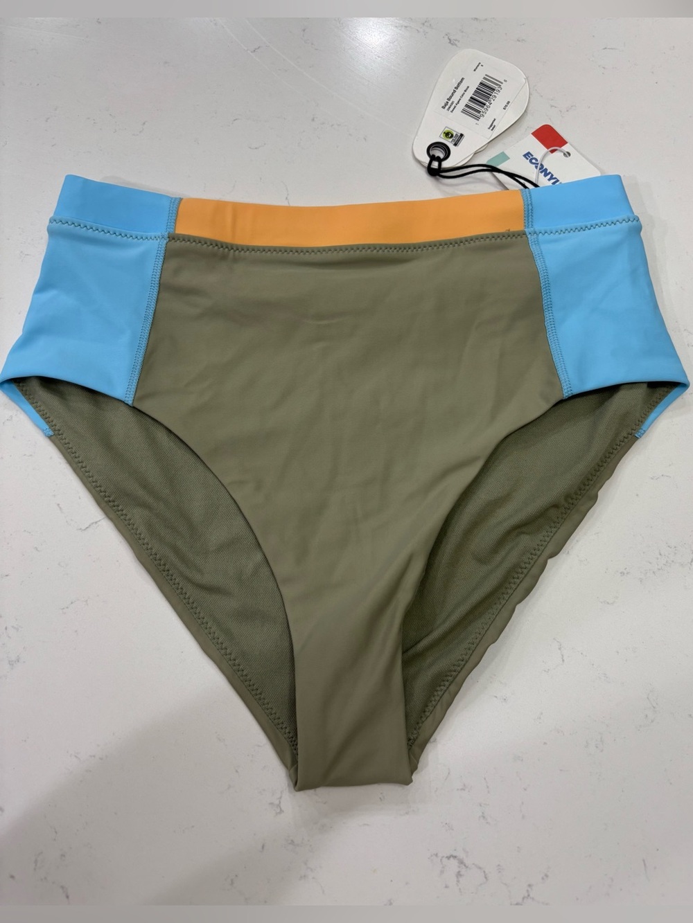 Prana women’s sz S Swimsuit bottom Olive green Blue High-Waist Bikini Bottom NWT